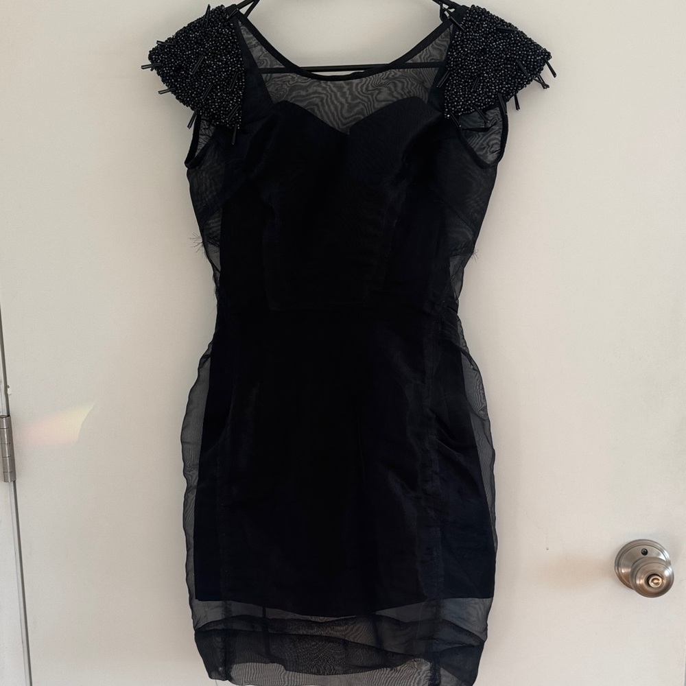 Elegant Black Beaded Sleeve Dress